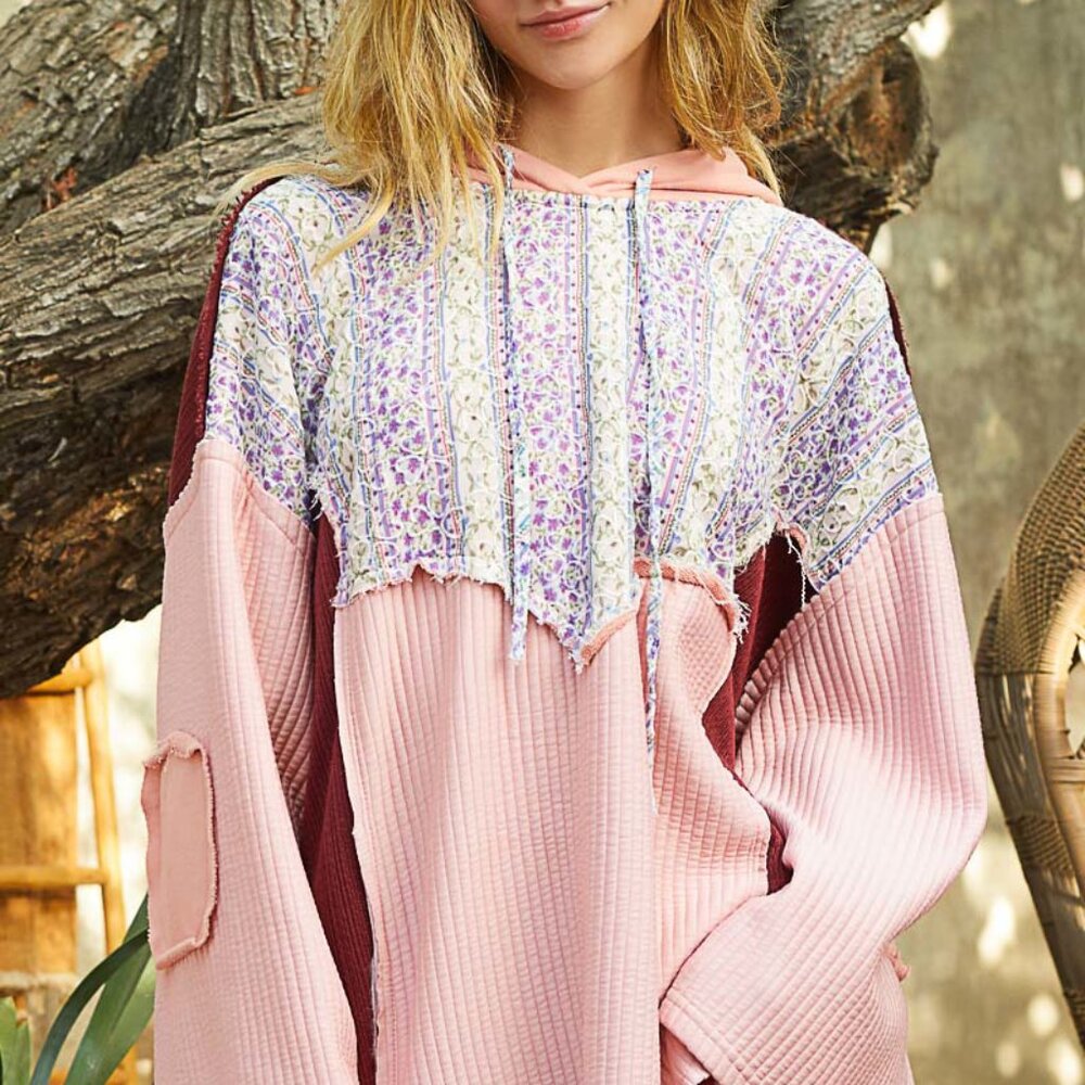 POL Pink and Purple Patchwork Sweater
